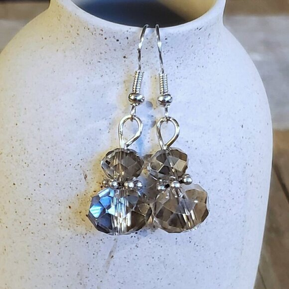 Vintage Faceted Clear Smoke Crystal Rondelle Silver Plated Bali Style Daisy Bead - Picture 6 of 7